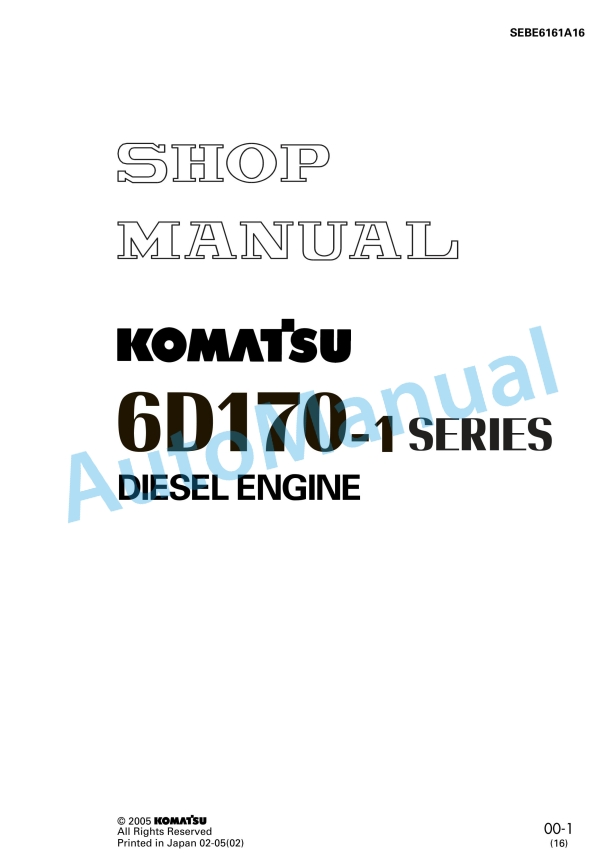 Komatsu 6D170-1 Series Diesel Engine Shop Manual SEBE6161A16