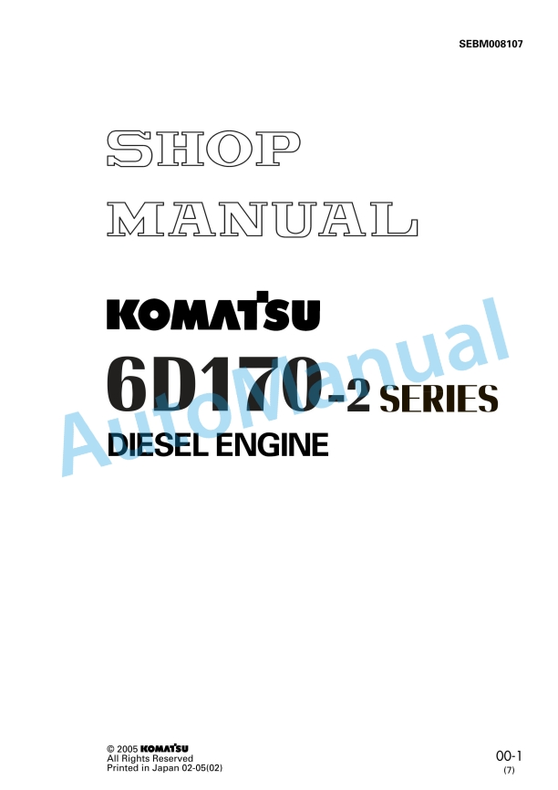 Komatsu 6D170-2 Series Diesel Engine Shop Manual SEBM008107