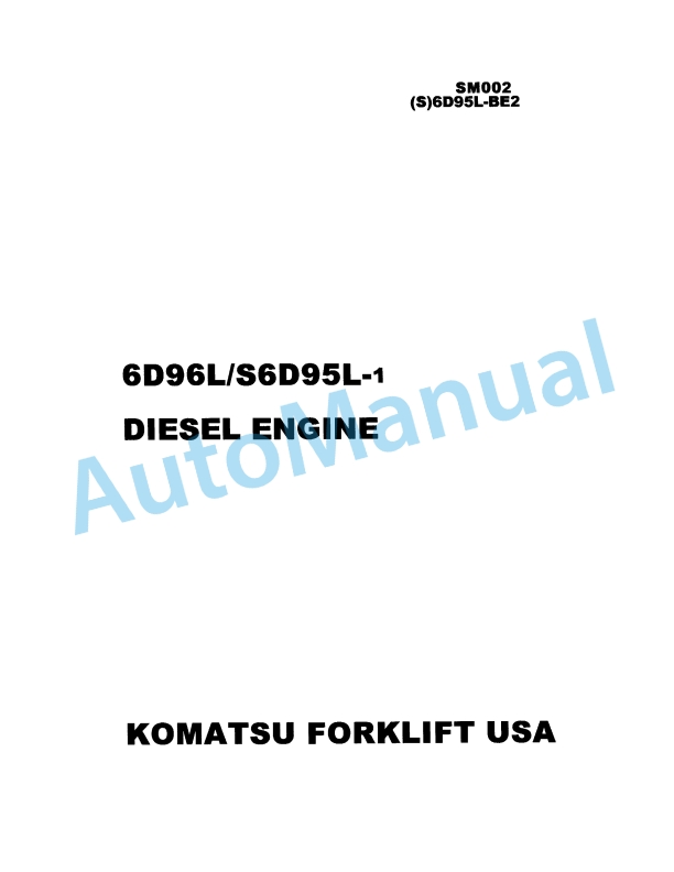 Komatsu 6D95L-1, S6D95L-1 Diesel Engine Shop Manual (S)6D95L-BE2