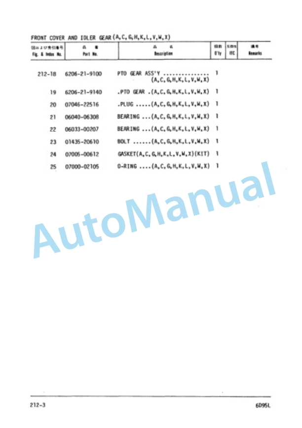 Komatsu 6D95L Diesel Engine Parts Manual 6D95L-PNE7-2