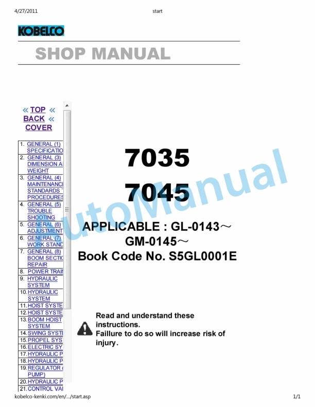 Komatsu 7035, 7045 Shop Manual S5GL0001E