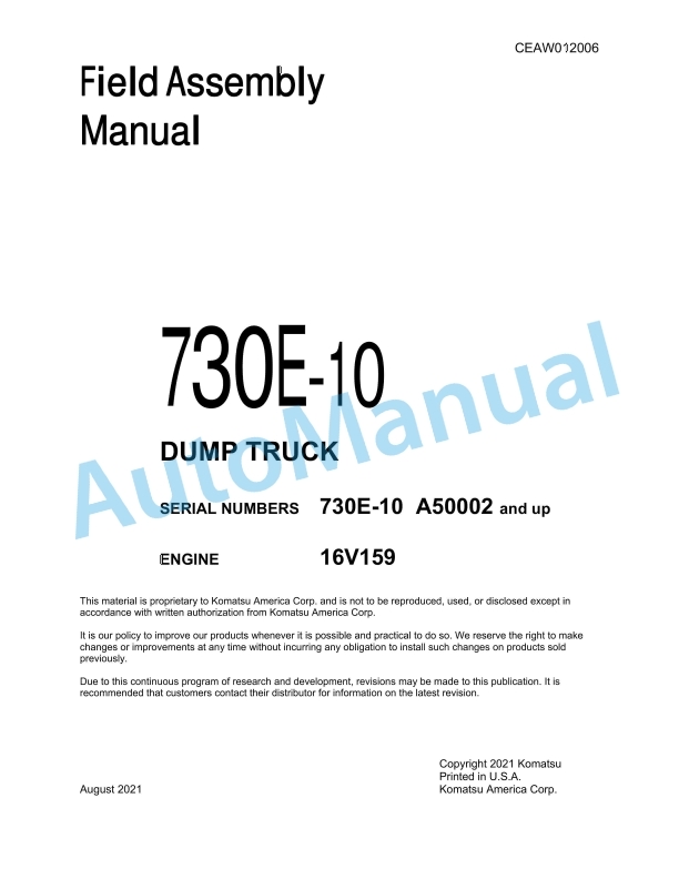 Komatsu 730E-10 Dump Truck Field Assembly Instruction CEAW012006
