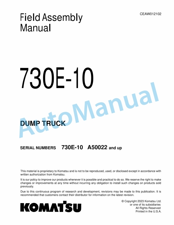 Komatsu 730E-10 Dump Truck Field Assembly Instruction CEAW012102