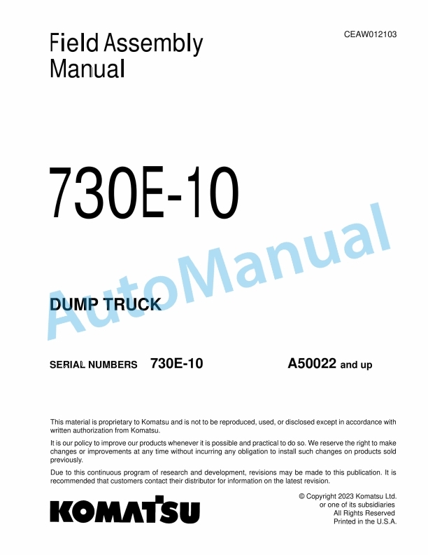 Komatsu 730E-10 Dump Truck Field Assembly Instruction CEAW012103