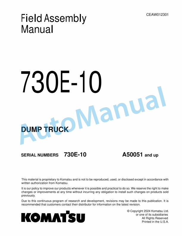 Komatsu 730E-10 Dump Truck Field Assembly Instruction CEAW012301