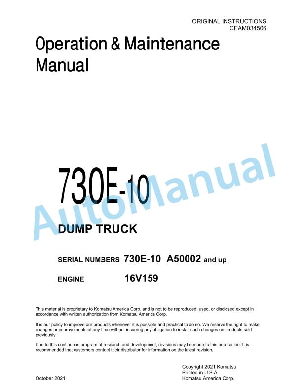 Komatsu 730E-10 Dump Truck Operation and Maintenance Manual CEAM034506