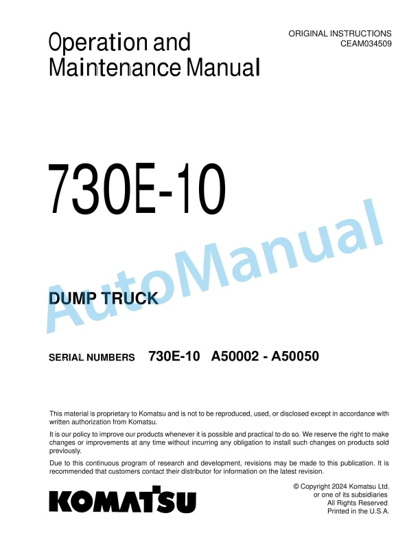 Komatsu 730E-10 Dump Truck Operation and Maintenance Manual CEAM034509