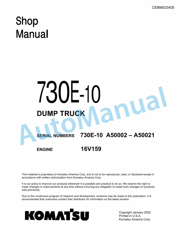 Komatsu 730E-10 Dump Truck Shop Manual CEBM033405