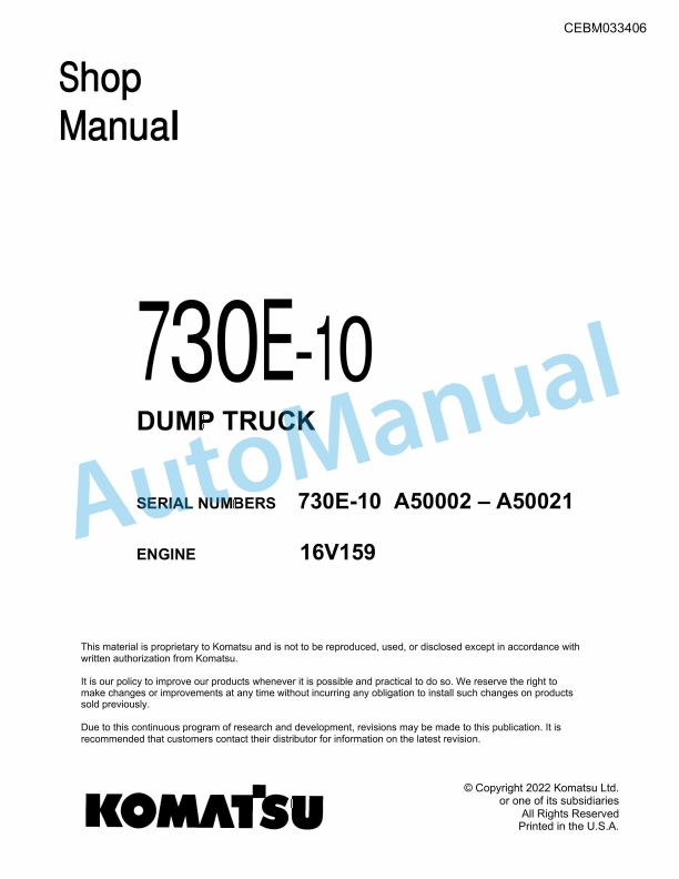 Komatsu 730E-10 Dump Truck Shop Manual CEBM033406