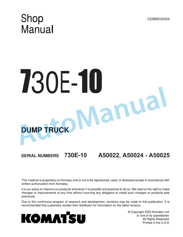 Komatsu 730E-10 Dump Truck Shop Manual CEBM035404