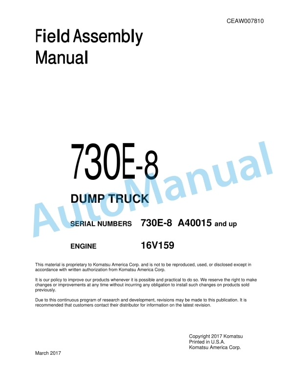 Komatsu 730E-8 Dump Truck Field Assembly Instruction CEAW007810