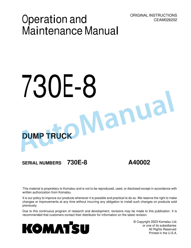 Komatsu 730E-8 Dump Truck Operation and Maintenance Manual CEAM026202