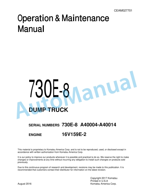 Komatsu 730E-8 Dump Truck Operation and Maintenance Manual CEAM027701