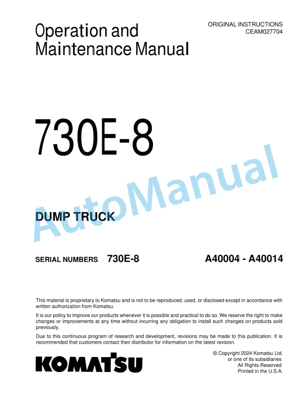 Komatsu 730E-8 Dump Truck Operation and Maintenance Manual CEAM027704