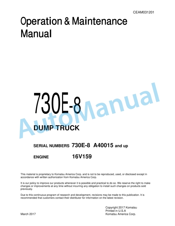 Komatsu 730E-8 Dump Truck Operation and Maintenance Manual CEAM031201
