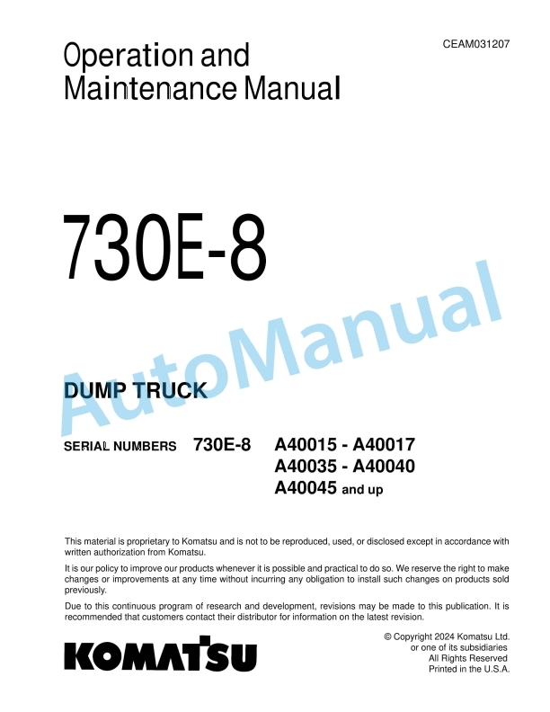 Komatsu 730E-8 Dump Truck Operation and Maintenance Manual CEAM031207