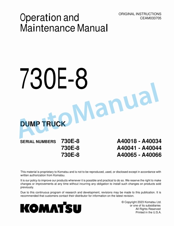 Komatsu 730E-8 Dump Truck Operation and Maintenance Manual CEAM033705
