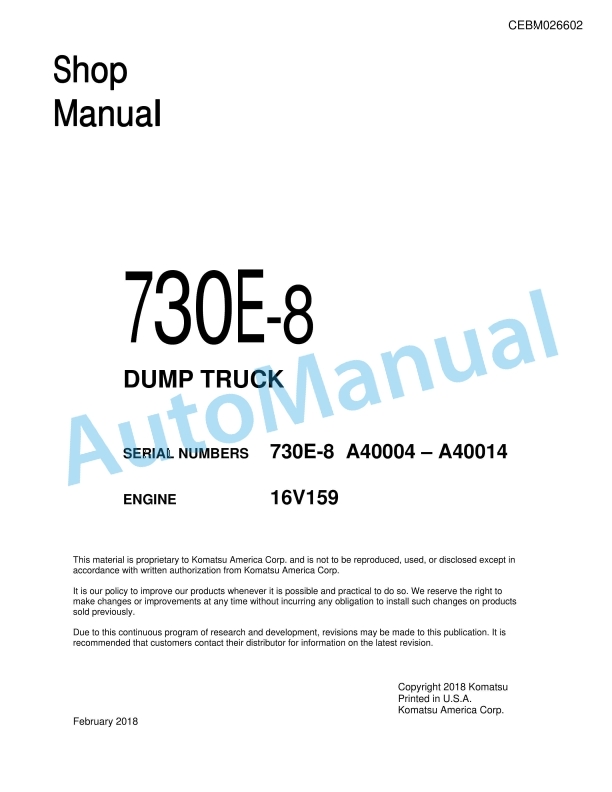 Komatsu 730E-8 Dump Truck Shop Manual CEBM026602