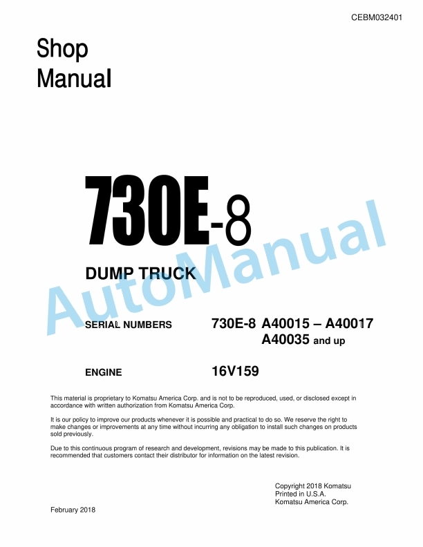 Komatsu 730E-8 Dump Truck Shop Manual CEBM032401