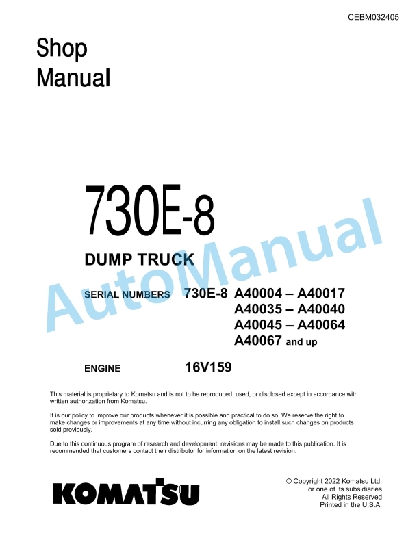 Komatsu 730E-8 Dump Truck Shop Manual CEBM032405
