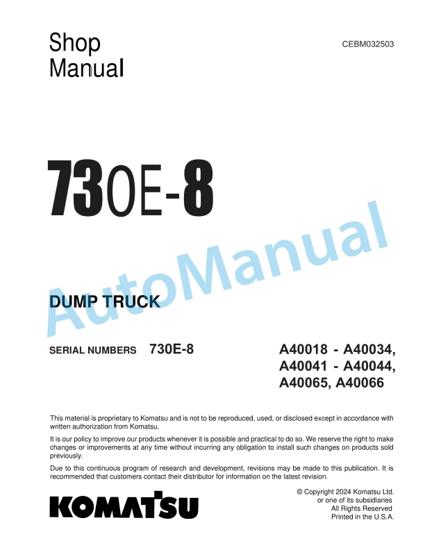 Komatsu 730E-8 Dump Truck Shop Manual CEBM032503