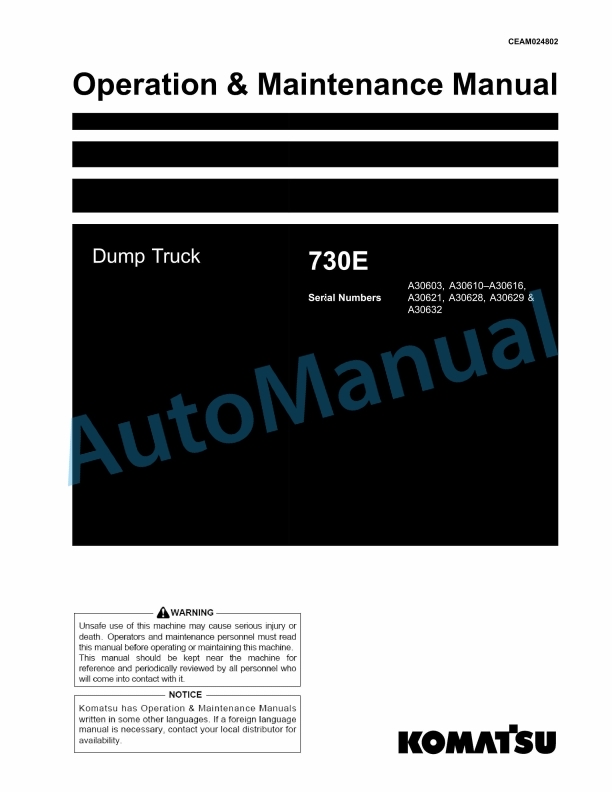 Komatsu 730E Dump Truck Operation and Maintenance Manual CEAM024802