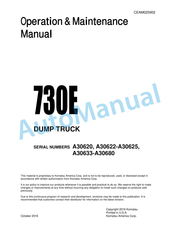 Komatsu 730E Dump Truck Operation and Maintenance Manual CEAM025902