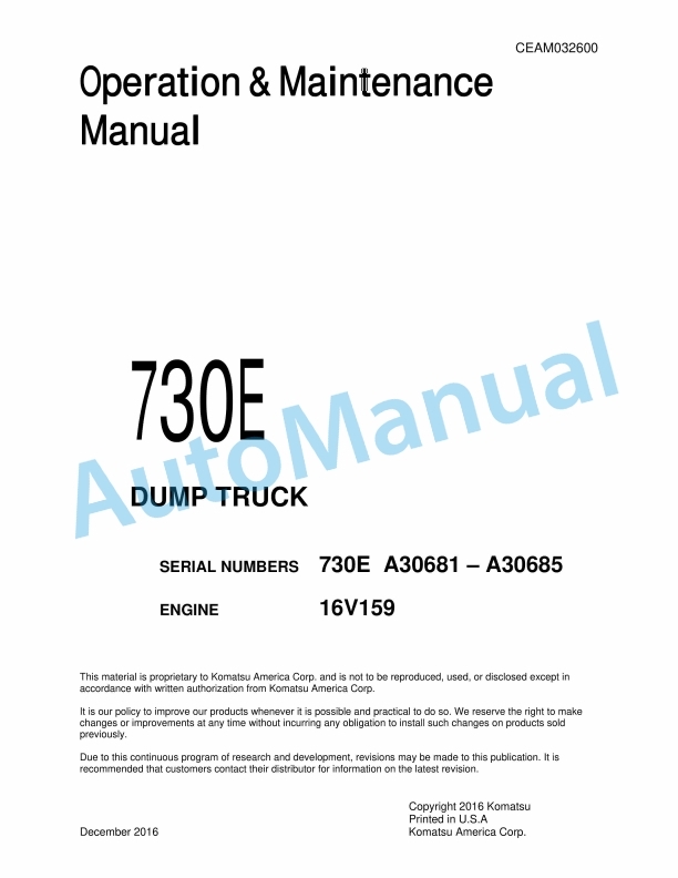 Komatsu 730E Dump Truck Operation and Maintenance Manual CEAM032600