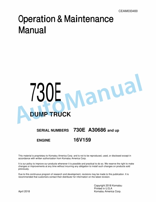 Komatsu 730E Dump Truck Operation and Maintenance Manual CEAM033400