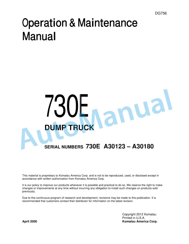 Komatsu 730E Dump Truck Operation and Maintenance Manual DG756