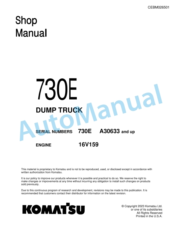 Komatsu 730E Dump Truck Shop Manual CEBM026501