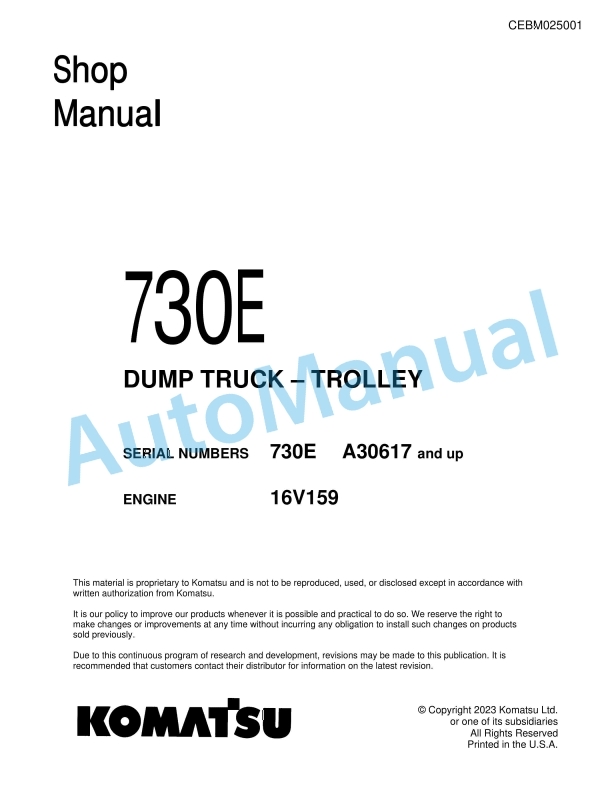 Komatsu 730E Dump Truck - Trolley Shop Manual CEBM025001