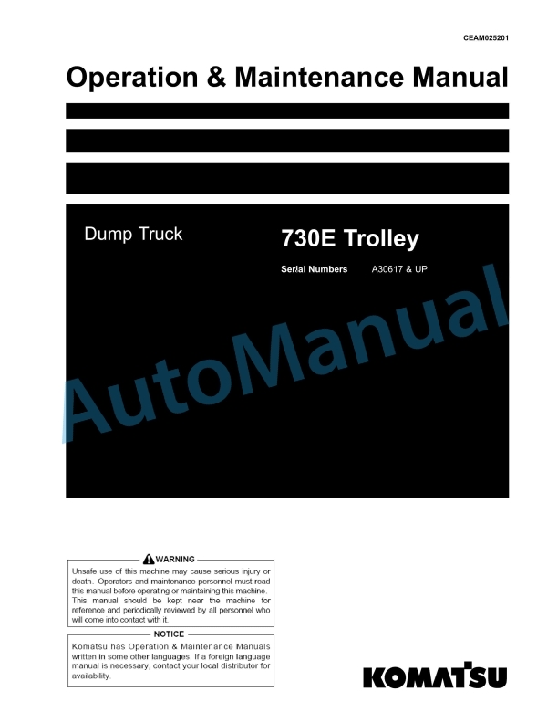 Komatsu 730E Trolley Dump Truck Operation and Maintenance Manual CEAM025201