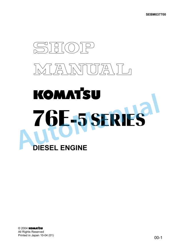 Komatsu 76E-5 Series Diesel Engine Shop Manual SEBM037700