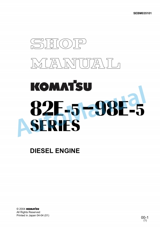Komatsu 82E-5, 98E-5 Series Diesel Engine Shop Manual SEBM035101