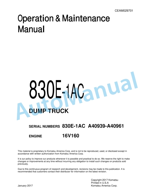 Komatsu 830E-1AC Dump Truck Operation and Maintenance Manual CEAM029701