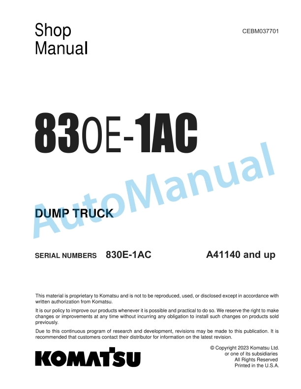 Komatsu 830E-1AC Dump Truck Shop Manual CEBM037701