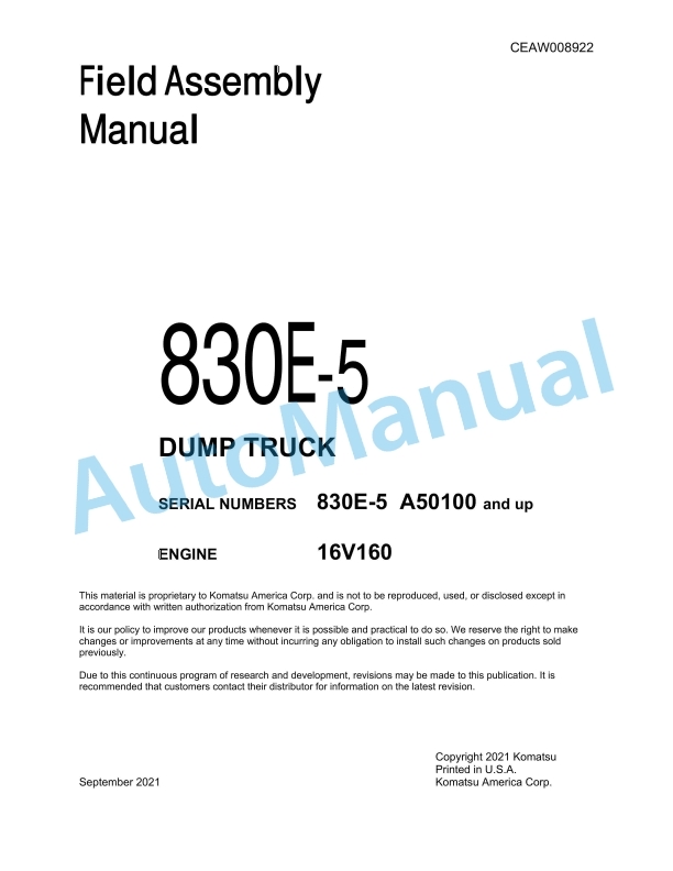 Komatsu 830E-5 Dump Truck Field Assembly Instruction CEAW008922