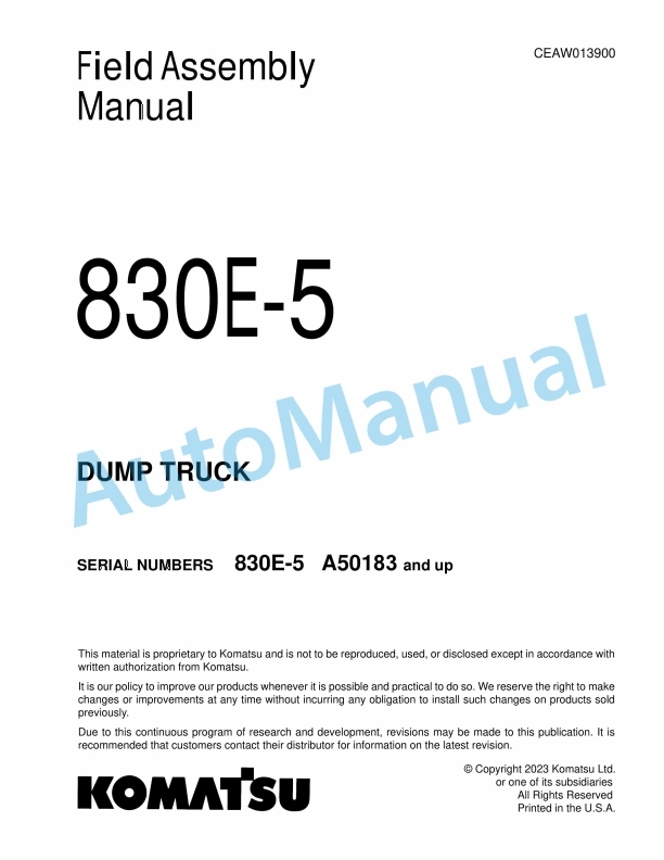 Komatsu 830E-5 Dump Truck Field Assembly Instruction CEAW013900