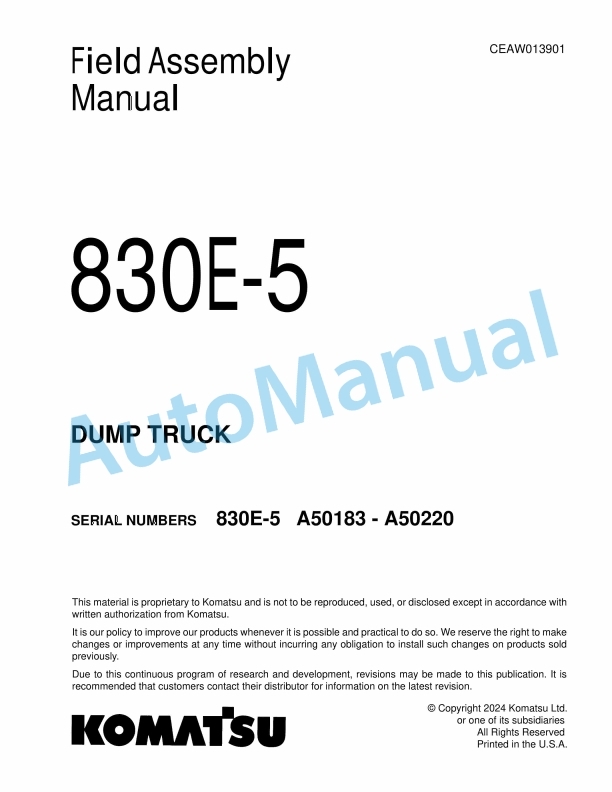 Komatsu 830E-5 Dump Truck Field Assembly Instruction CEAW013901