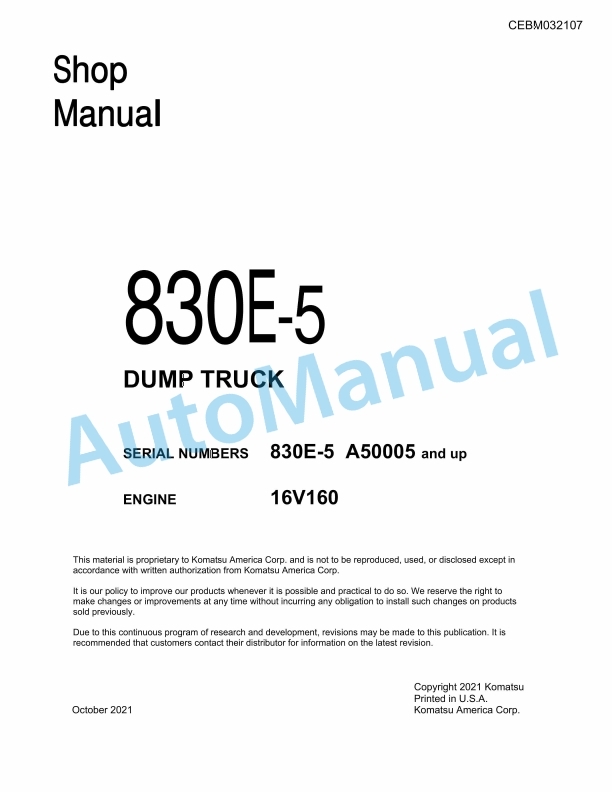 Komatsu 830E-5 Dump Truck Shop Manual CEBM032107