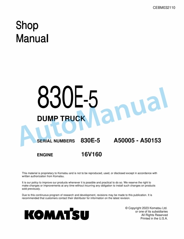 Komatsu 830E-5 Dump Truck Shop Manual CEBM032110