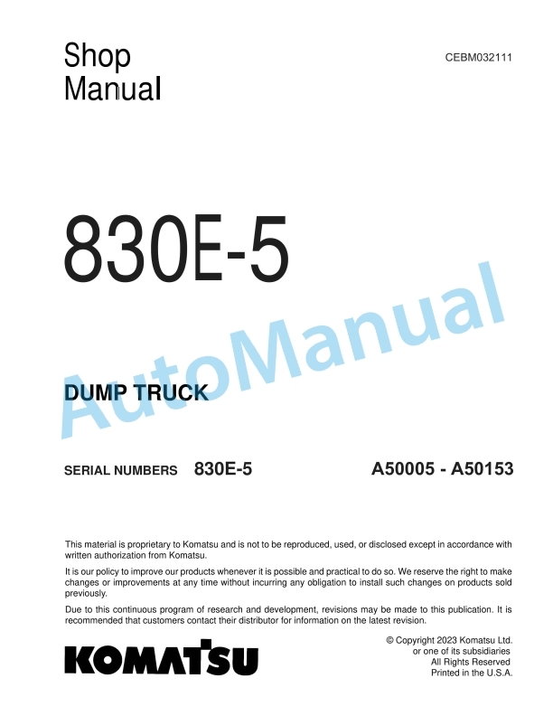 Komatsu 830E-5 Dump Truck Shop Manual CEBM032111