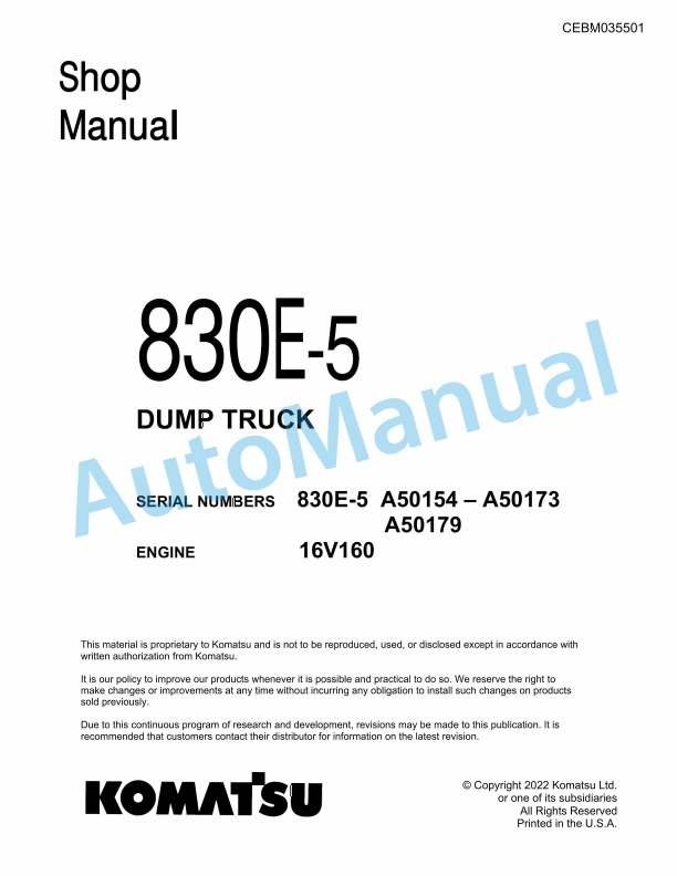 Komatsu 830E-5 Dump Truck Shop Manual CEBM035501