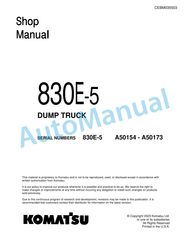 Komatsu 830E-5 Dump Truck Shop Manual CEBM035503