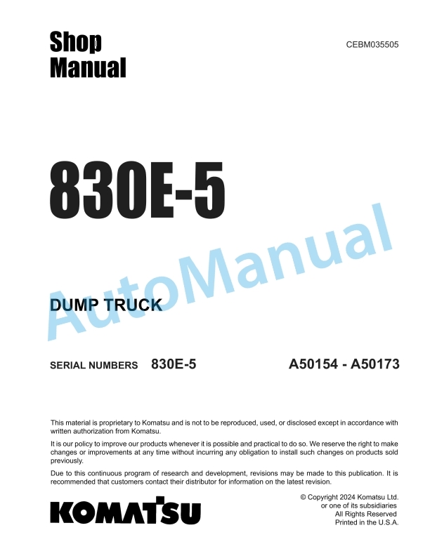 Komatsu 830E-5 Dump Truck Shop Manual CEBM035505