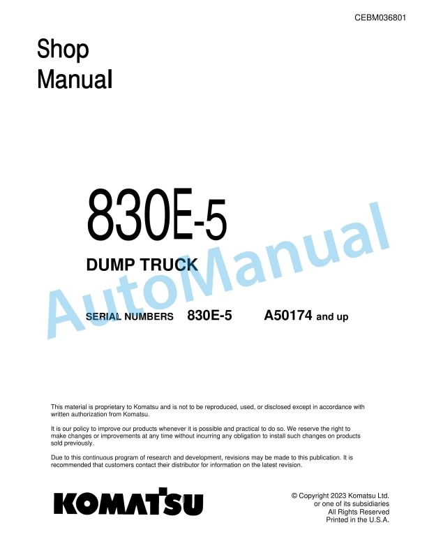 Komatsu 830E-5 Dump Truck Shop Manual CEBM036801