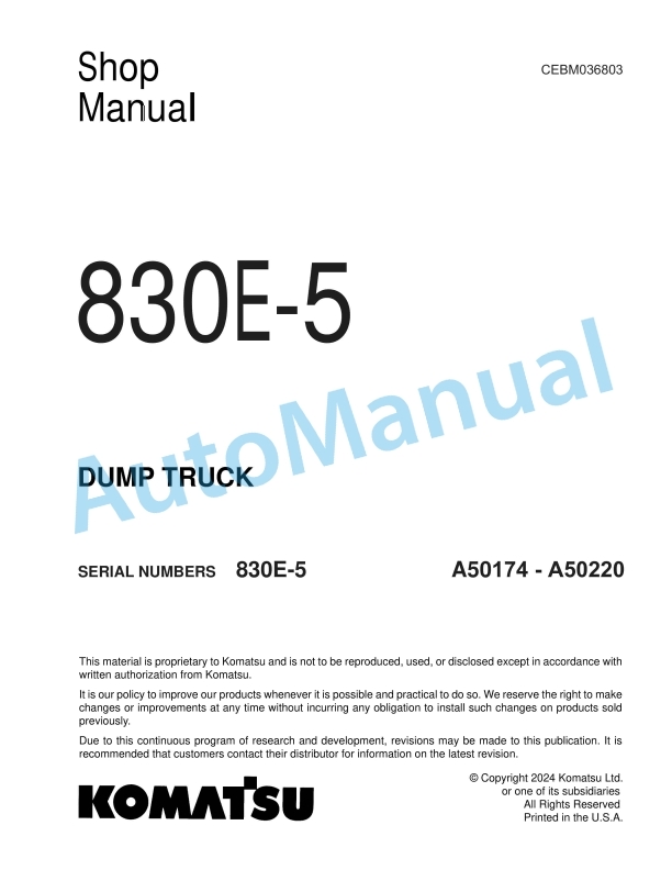 Komatsu 830E-5 Dump Truck Shop Manual CEBM036803