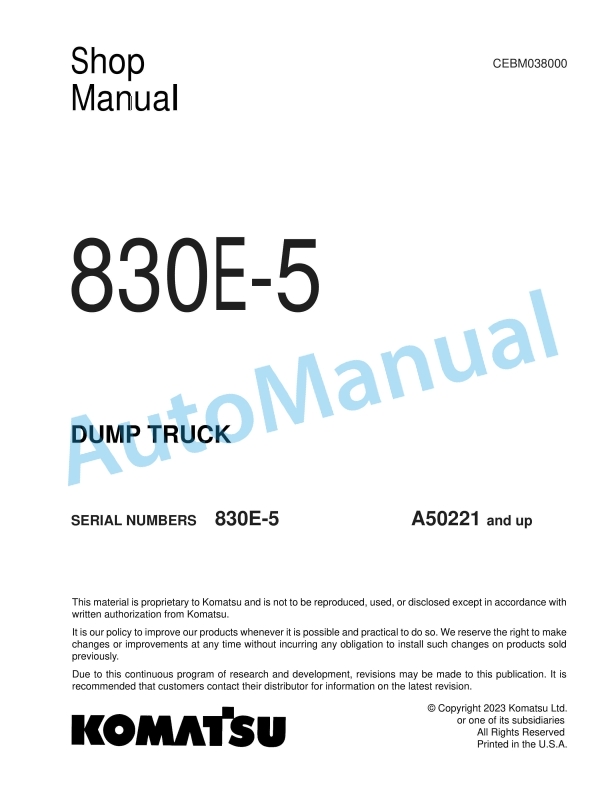 Komatsu 830E-5 Dump Truck Shop Manual CEBM038000