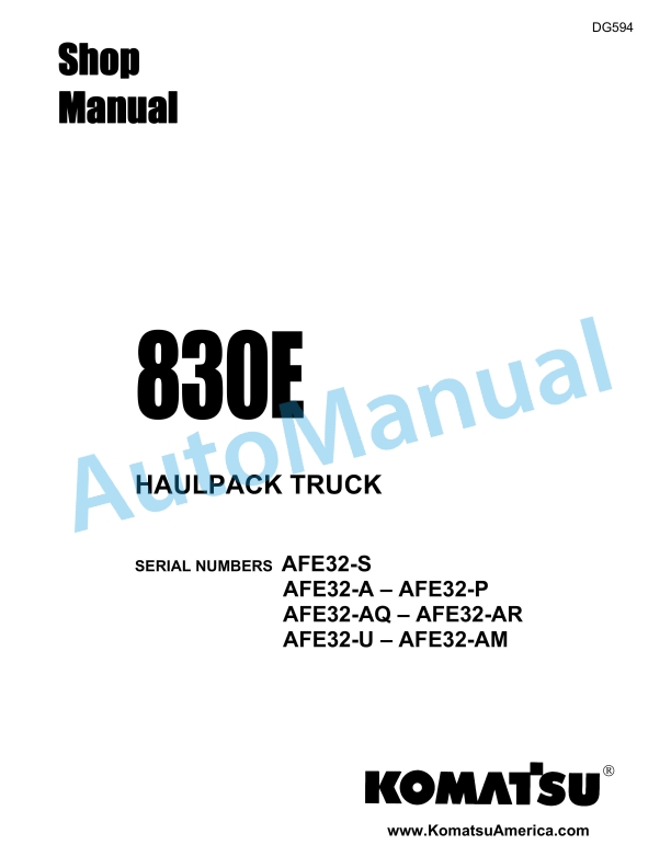 Komatsu 830E Haulpack Truck Shop Manual DG594